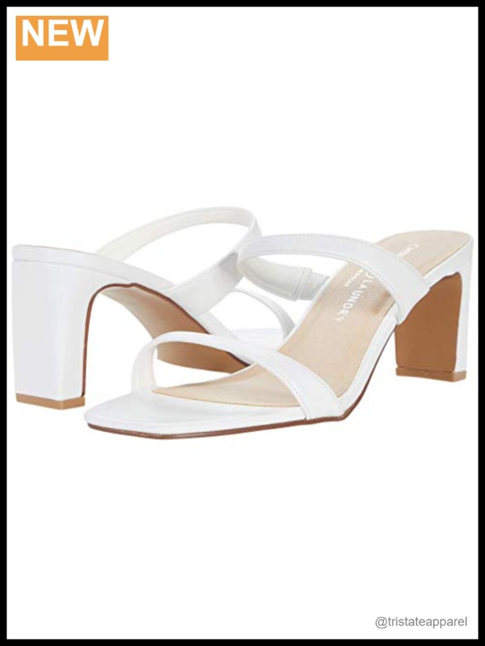 Yanti Double Strap Block Heel Sandals Squared Toe Slip On Casual